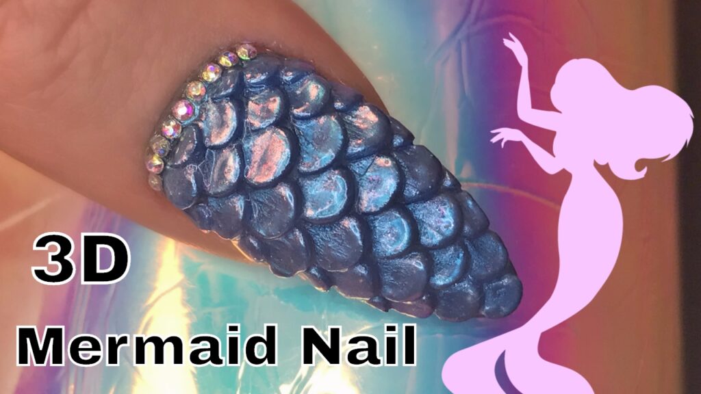 3D Iridescent Chrome Mermaid Nails